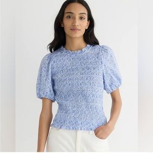 NWT J. Crew Puff Sleeve Smocked Top in Liberty D’Anjo Coast Fabric
